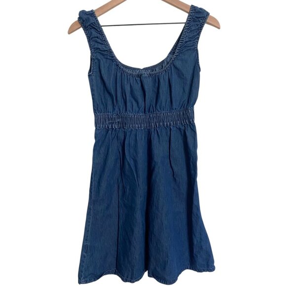 y2k Blue Denim Tie Front Denim Ruffle Mini Dress Small - Picture 3 of 5